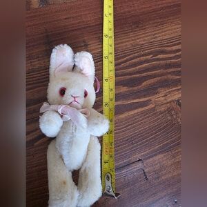 Vintage Jointed Stuffed Bunny Cream with Pink Bow